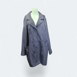 Denim & Co Coat Size 2XL Women's Grey Long Faux Suede & Sherpa Lined